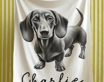 Personalized Dog blanket - Dachshund (sausage dog) Blanket for Dog Lovers, Cute Dachshund (sausage dog) Design Blanket