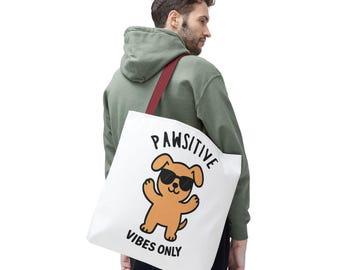 Bolsa de Mano Vibras Pawsitive, Regalo para Amantes de Perros, Bolsa de Compras Ecológica, Divertido Accesorio para Mascotas, Linda Bolsa