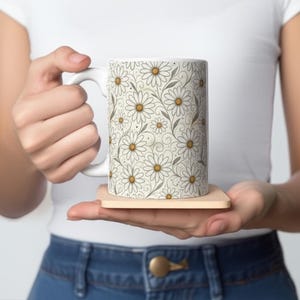 Taza de Cerámica con Flores de Margarita |Linda Taza de Café para Mujeres | Regalo para Amantes de los Jardines, Día de la Madre, Decoración