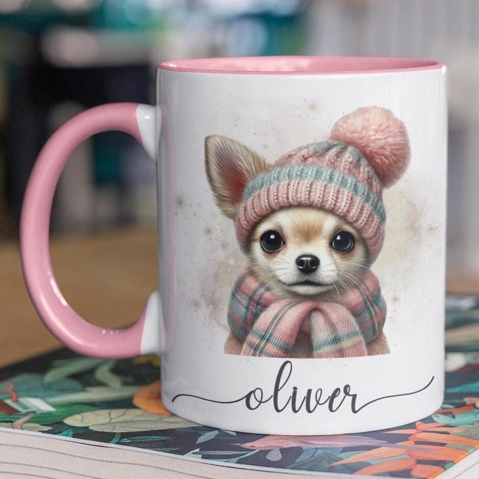 Personalized Dog Mug - Chihuahua Christmas Coffee Mug for Dog Lovers (11oz/15oz) Personalized Dog Mug - Cute Winter Chihuahua Design