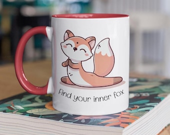 Beautiful mug with animals in different yoga poses and fun phrase, fox Mug for Yoga Lovers, animals lovers, Fitness, Mindfulness 11 oz 15 oz