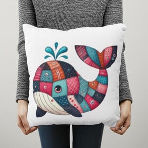 Colorful Whale Pillowcase, Decorative Cushion Cover, Beach House Decor, Nautical Home Accent, Ocean-Themed Gift, Fun Kids Room Decor