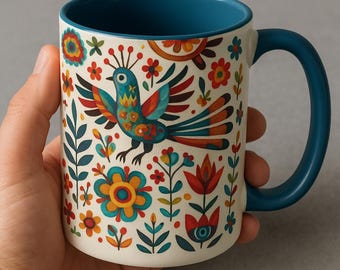 Bohemian Mug with Folk Design Perfect for Nature Lovers, Gift for Mom, for her, Handmade Style, cute desing, decorative Coffee Mug 11oz/15oz