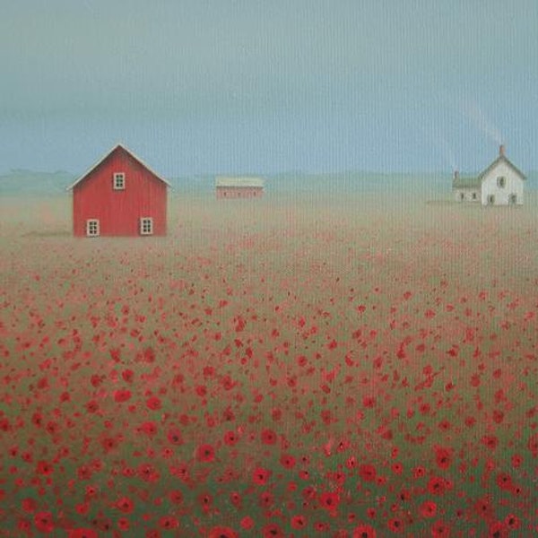 Farm PRINT Acrylic Painting POPPY Painting Art Landscape art from a painting red BARN Painting Farmhouse print Poppies print Farm Art Gift