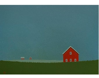 Old Red Barn Barn Painting, FARM Folk Art 5 x 7" Small Acrylic Painting Original Farming Country art  Little Painting Landscape Painting