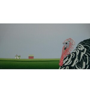 Tom TURKEY Heritage Farm PAINTING, Original Country Landscape, Animal Farm house Bird Folk Art Barn Painting Fine Art