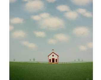 Original Schoolhouse Painting, Acrylic Painting on Canvas, Peaceful Country Landscape, Americana Art