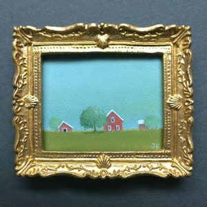 BARN Painting TINY Paintings  Miniature Original Paintings Small Mini Dollhouse Painting Barn  1:12 scale Farm painting Miniature Landscapes