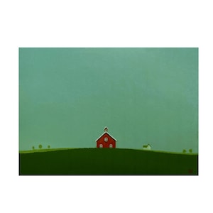 Old FARM Red Barn Painting Country  Folk Art 5 x 7&quot; Small Acrylic Painting Original art Rustic Landscape art gift Cabin early America USA