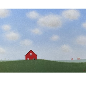 Old BARN Country FARM Landscape Painting Farm Folk Art 5 x 7&quot; Small Acrylic Painting farming Original Country art Rustic Landscape art gift
