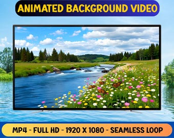 Serene River Landscape Seamless Loop - Animated Background Video - Full HD Virtual Background Livepaper - MP4 Video File Digital Download