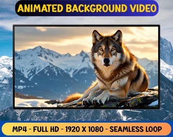 Wolf in verschneiten Bergen Animiertes Hintergrundvideo - Virtueller Full HD Hintergrund Livepaper - Digitaler Download