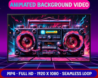 Back To The 80's Retro Boom Box Radio - Animated Background Video - Seamless Loop - Digital Download
