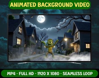 Lustiger Zombie Tanz in der Gruselstadt - Animiertes Hintergrundvideo - Nahtlose Schleife - Digitaler Download