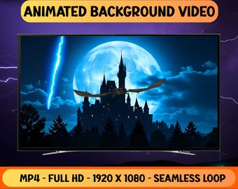 Spooky Castle Bats Seamless Loop Video: Halloween Animated Background (Digital Download)