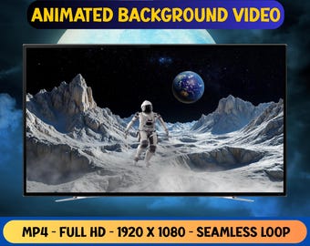 Funny Dancing Astronaut on the Moon Animated Background Video - Seamless Loop (Digital Download)