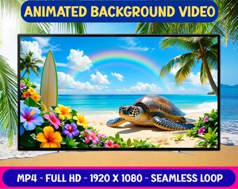 Meeresschildkröte am Strand von Tropical Island Animiertes Hintergrundvideo: Nahtlose Schleife (Digitaler Download mp4 + png)