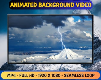 Stürmisches Wetter über schneebedeckten Bergen Animiertes Hintergrundvideo: Nahtlose Schleife (Digitaler Download)