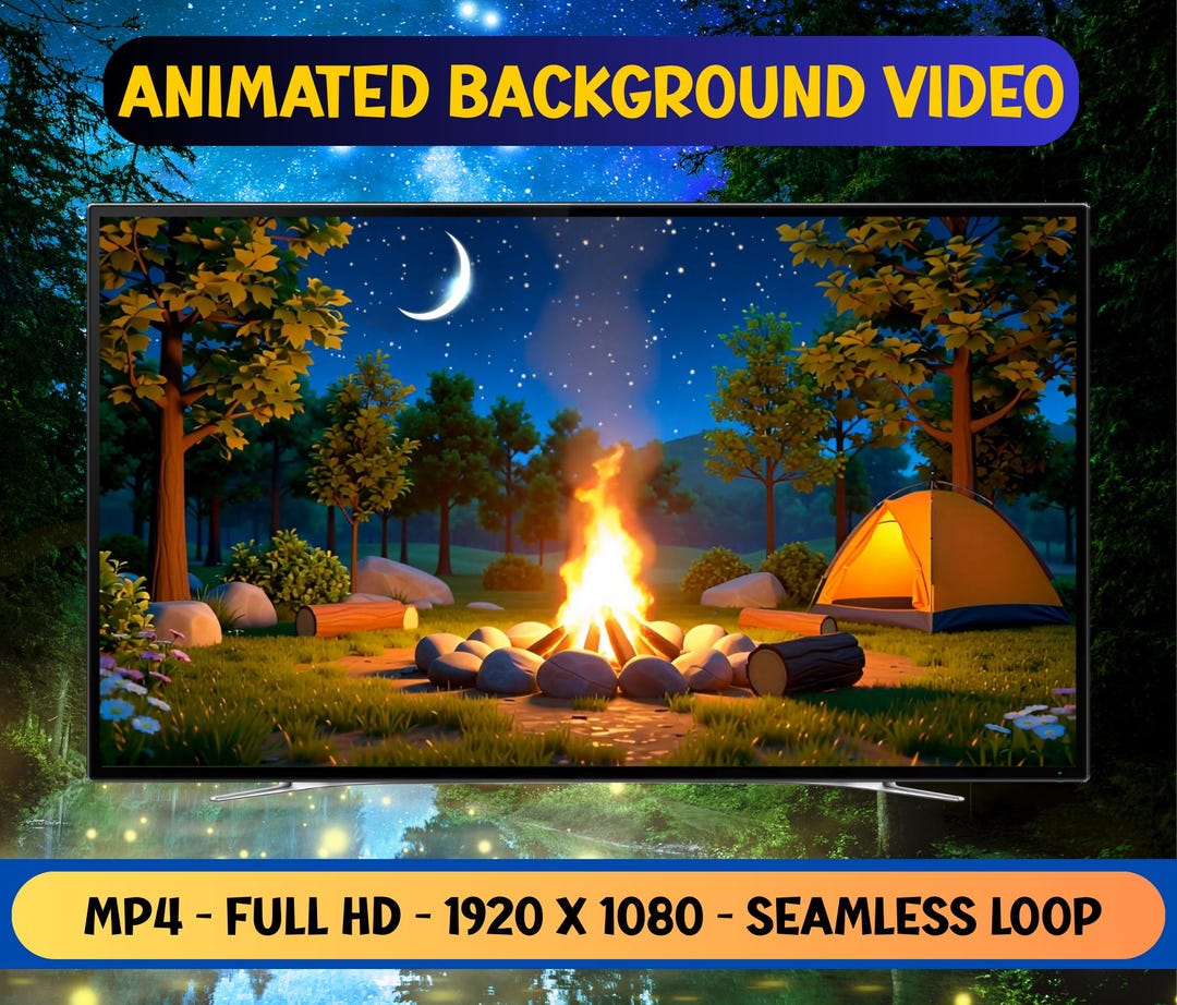 Campfire Animated Background: Forest Camping Seamless Loop (MP4 Digital ...