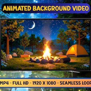 Campfire Animated Background: Forest Camping Seamless Loop (MP4 Digital Download