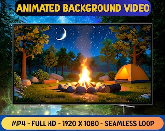 Campfire Animated Background: Forest Camping Seamless Loop (MP4 Digital Download