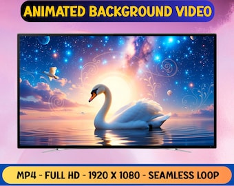 Enchanting Swan in a Mystical Lagoon Animated Background Video - Full HD Virtual Background Livepaper - Digital Download
