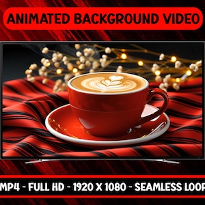 Hot Coffee Latte Animated Background Video: Vtuber Background Seamless Loop (Digital Download)