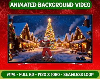 Weihnachtsmann spielt Gitarre im zauberhaften Weihnachtsdorf - Animiertes Hintergrundvideo - Nahtlose Schleife - Digitaler Download
