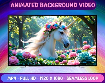Magical Fairy Unicorn At Floral Garden - Animated Background Video - Full HD Virtual Background Livepaper - Digital Download