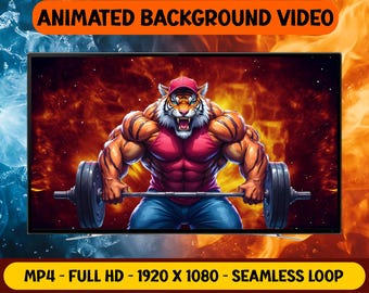 Tiger Beast Mode Gym Workout - Animiertes Hintergrundvideo - Nahtlose Schleife - Live Wallpaper - Digital Download