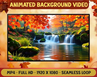 Entspannender Herbst Wasserfall Animierter Hintergrund: Nahtlose Schleife (Digitaler Download)