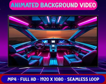 Yacht Bootsfahrt bei Sonnenuntergang auf dem Ozean - Animierter Hintergrund - Nahtloses Loop-Video - Digitaler Download