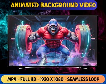 Gorilla Gym Fitness Workout Animiertes Hintergrundvideo - Nahtlose Schleife - Live Wallpaper - Digital Download