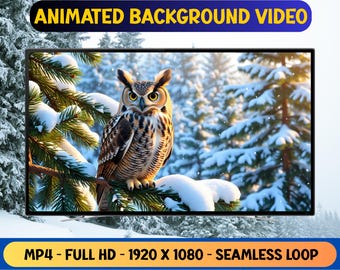 Eule im Winter-Schneewald - Animiertes Hintergrundvideo - Live Wallpaper - Digital Download