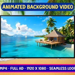 Tropical Beach House Animated Background: Seamless Loop Video (Digital Download MP4 + PNG)