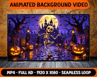 Funny Dancing Skull Halloween Animated Background Video - Seamless Loop - Digital Download