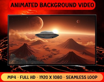 UFO Flying Over Mars Planet Animated Background Video - UFO Animated Seamless Loop (Digital Download)