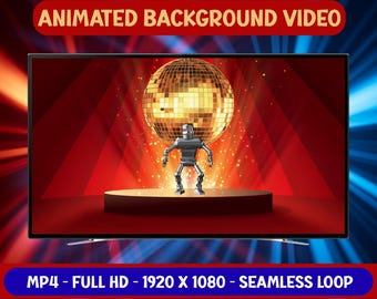Funny Dancing Robot Disco Loop: Animated Background (Digital Download MP4 + PNG)