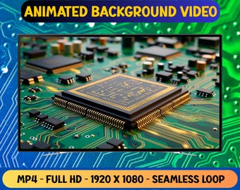 Electronic Circuit Board Seamless Loop - Animated Background Video - Full HD Virtual Background Livepaper - Digital Download