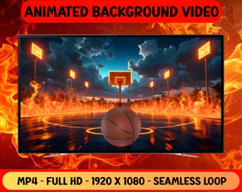 Basketball Court Is On Fire - Animiertes Hintergrundvideo - Nahtlose Schleife - Virtuelles Livepapier - Digitaler Download