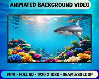 Underwater White Shark Reef - Animated Background Video - Seamless Loop - Full HD - Digital Download