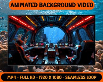 U-Boot-Cockpit-Unterwasserfahrt auf dem Meer - Animierter Hintergrund - Nahtloses Loop-Video - Digitaler Download