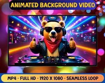 DJ Bär in der Disco - Animiertes Hintergrundvideo - Virtueller Hintergrund Livepapier - Digitaler Download