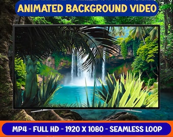 Tropical Jungle Forest Waterfall - Animated Background Video - Seamless Loop - Digital Download