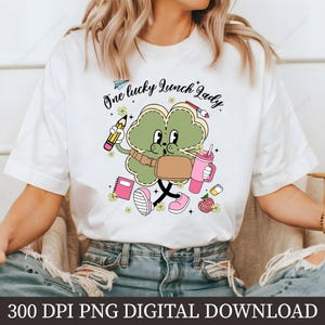 Lucky Lunch Lady PNG, Lunch Lady Sublimation Design, Cute Lunch Lady Clipart, St. Patrick&#39;s Day PNG, Digital Download
