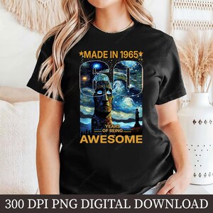 60th Birthday Sublimation PNG, Born in 1965 Artwork Design, Vintage 60th Birthday Clipart, Retro Digital Download, 60 Years Awesome Art