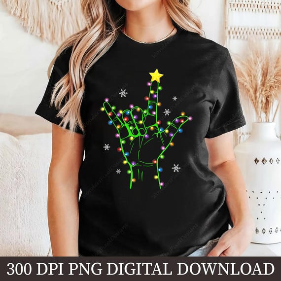 Christmas ASL Love Hand PNG, Holiday Clipart (Digital Download)