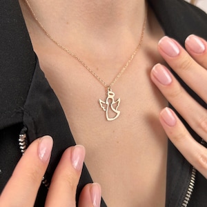 14K Gold Angel Necklace, Dainty Angel Pendant, Guardian Angel Jewelry, Angel Necklace for Women, Spiritual Gift for Her, Mother&#39;s Day Gift