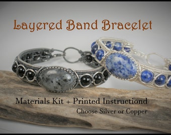 Jewelry Kit and Tutorial - Layered Band Bracelet - Wire Weaving Tutorial - Step by Step - Intermediate Tutorial - Wire Jewelry Pattern