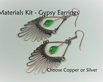 Materials Kit for Gypsy Earrings, Wire-woven Project Kit, Jewelry Making, Earrings Kit